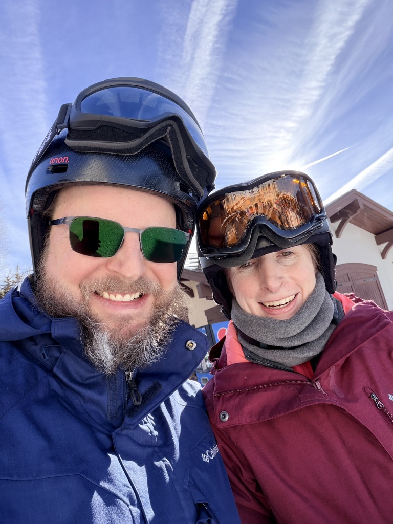 Anne and Seth skiing together in Vail